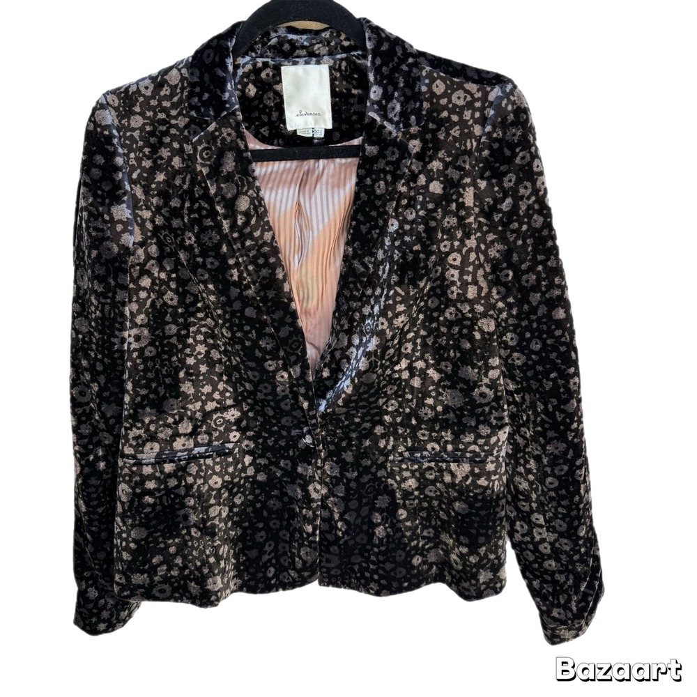 Anthropologie Elevenses Blazer Dress Jacket Lumi Velvet Velour Black Floral sz 4 - Picture 3 of 13